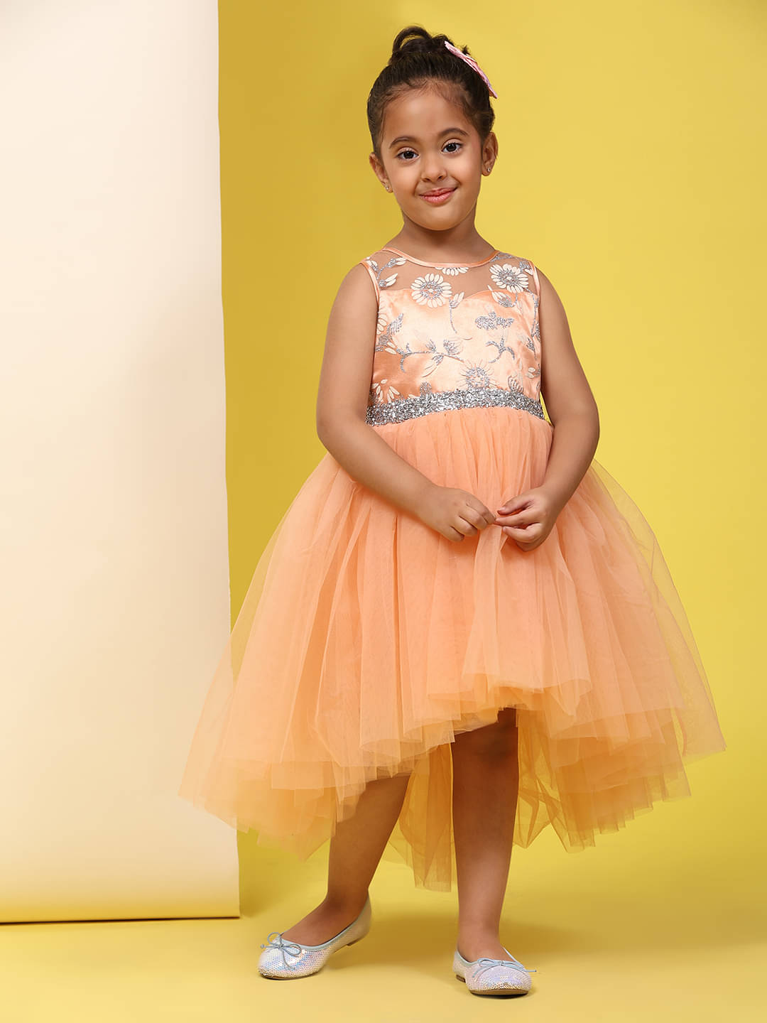     			Toy Balloon Kids Net Fit And Flare Dress For Girls ( Pack of 1 , Orange )