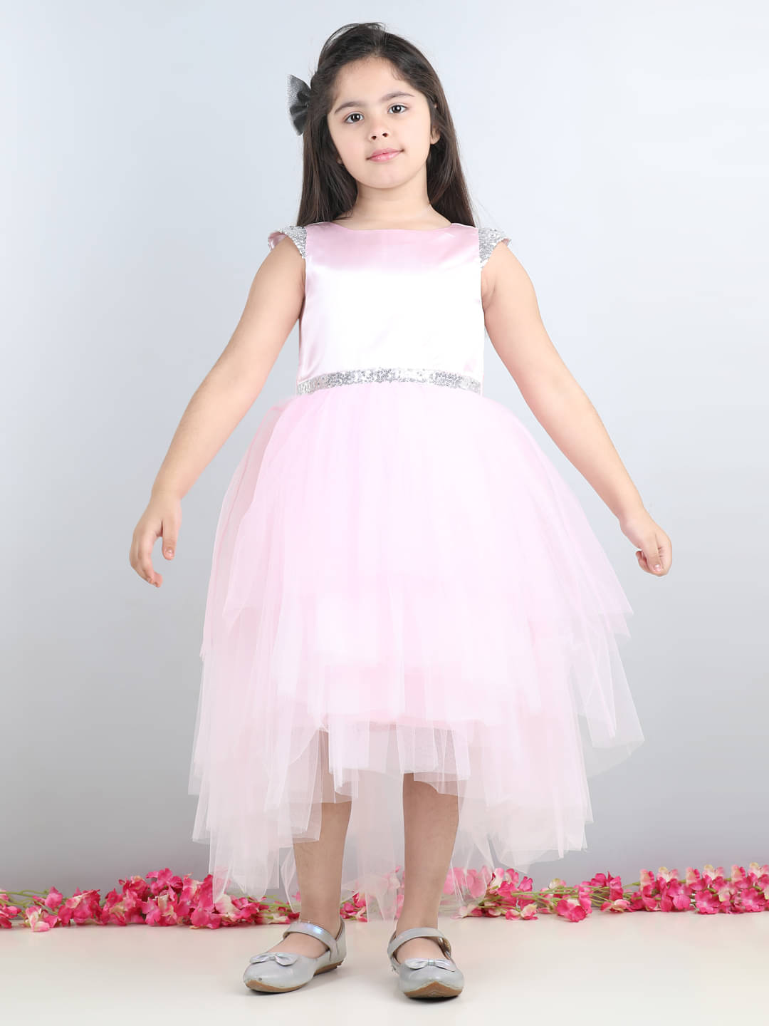     			Toy Balloon Kids Net Fit And Flare Dress For Girls ( Pack of 1 , Pink )