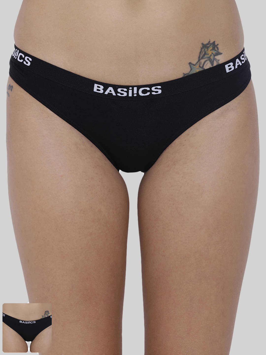 BASIICS By La Intimo Pack of 2 Cotton Lycra Solid Women's Bikini ( Black ) BASIICS By La Intimo Pack of 2 Cotton Lycra Solid Women's Bikini ( Black )