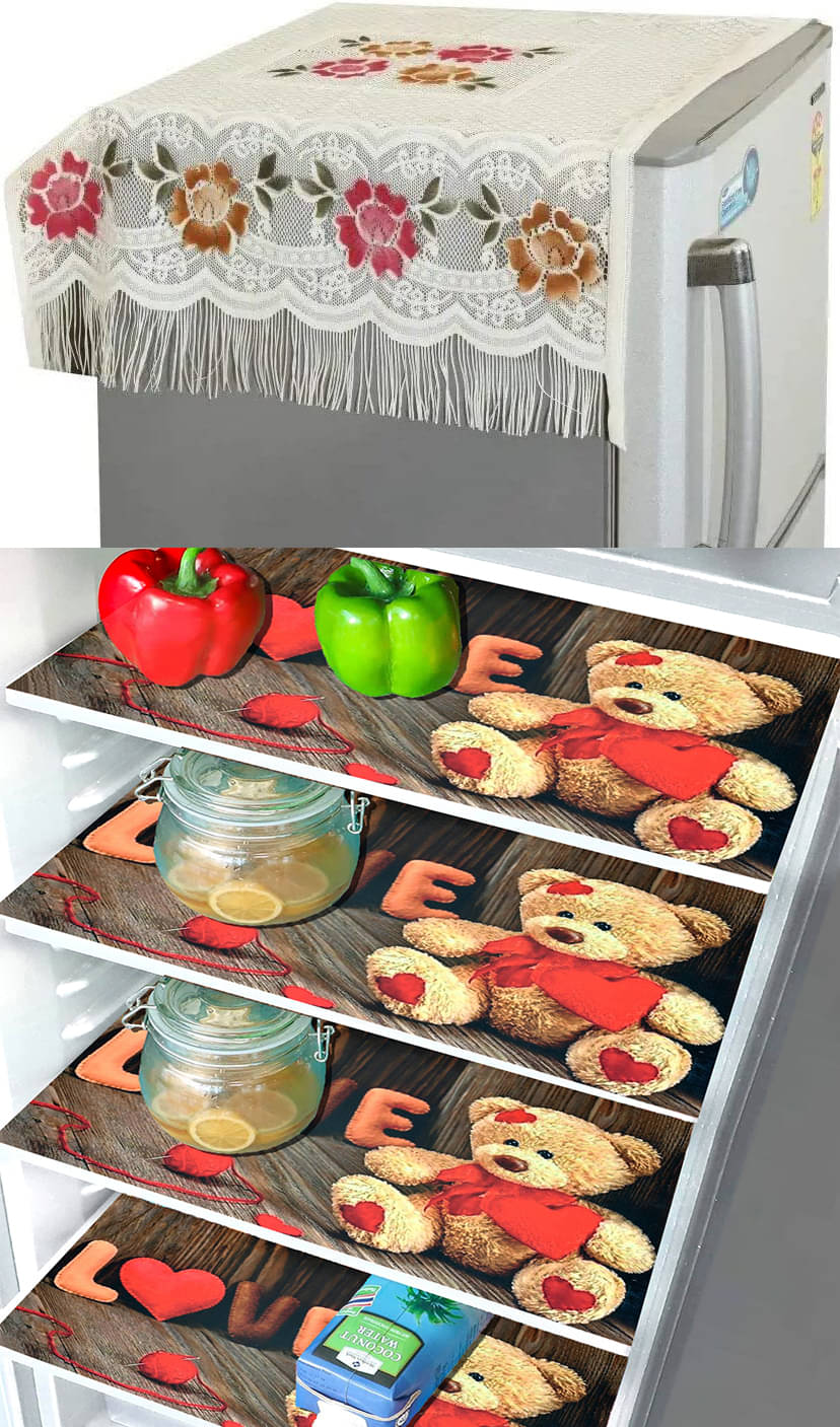 Crosmo Polyester Floral Printed Fridge Mat & Cover ( 99 53 ) Pack of 5 - Multicolor Crosmo Polyester Floral Printed Fridge Mat & Cover ( 99 53 ) Pack of 5 - Multicolor
