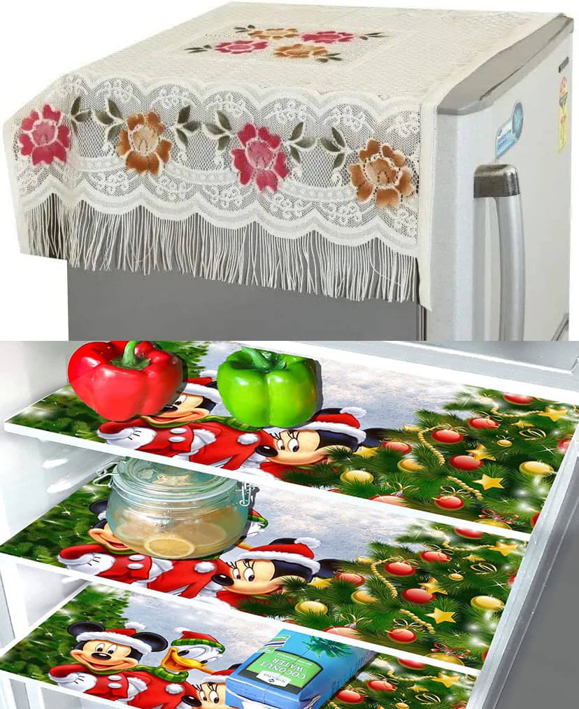 Crosmo Polyester Floral Printed Fridge Mat & Cover ( 99 53 ) Pack of 4 - Multicolor Crosmo Polyester Floral Printed Fridge Mat & Cover ( 99 53 ) Pack of 4 - Multicolor