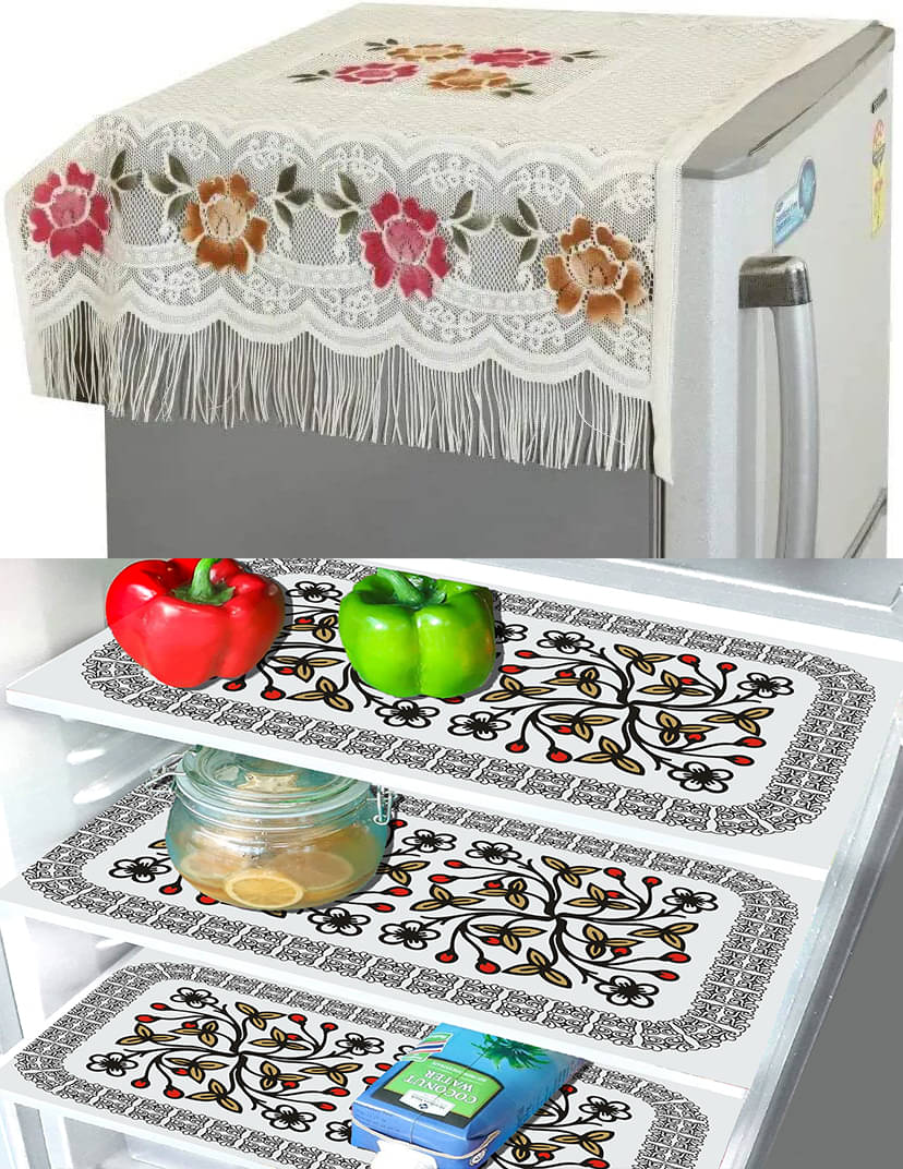 Crosmo Polyester Floral Printed Fridge Mat & Cover ( 99 53 ) Pack of 4 - Multicolor Crosmo Polyester Floral Printed Fridge Mat & Cover ( 99 53 ) Pack of 4 - Multicolor