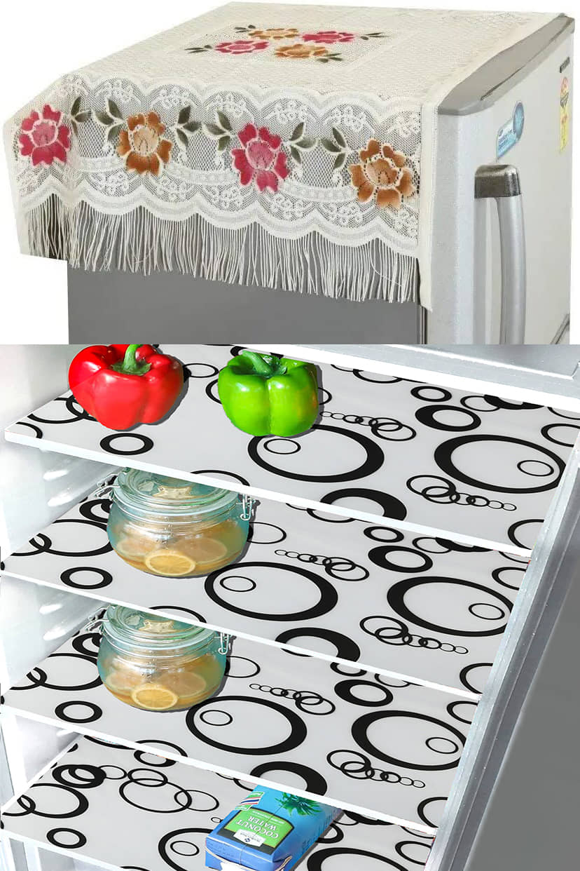 Crosmo Polyester Floral Printed Fridge Mat & Cover ( 99 53 ) Pack of 5 - Multicolor