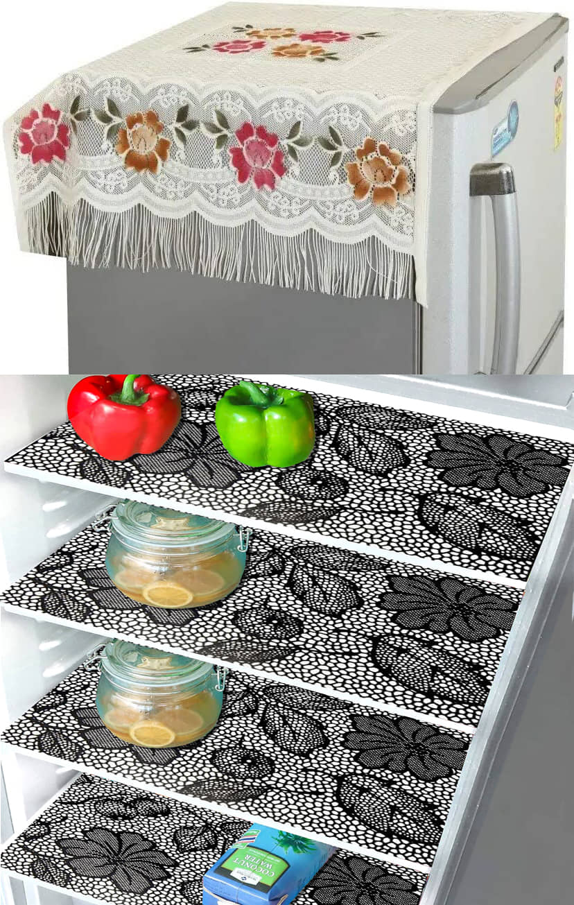 Crosmo Polyester Floral Printed Fridge Mat & Cover ( 99 53 ) Pack of 5 - Multicolor