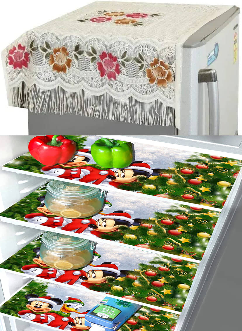 Crosmo Polyester Floral Printed Fridge Mat & Cover ( 99 53 ) Pack of 5 - Multicolor