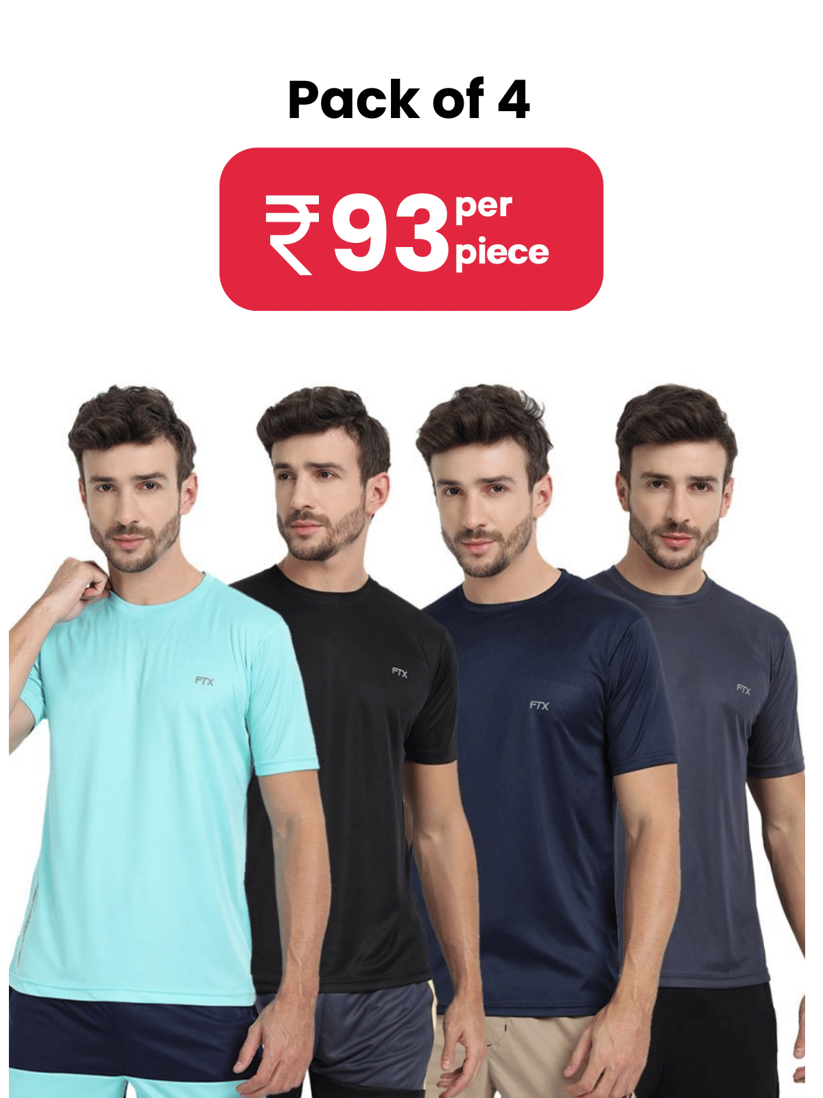 FTX Pack of 4 Polyester Regular Fit Men's T-Shirt ( Multicolor3 )     			FTX Pack of 4 Polyester Regular Fit Men's T-Shirt ( Multicolor3 )