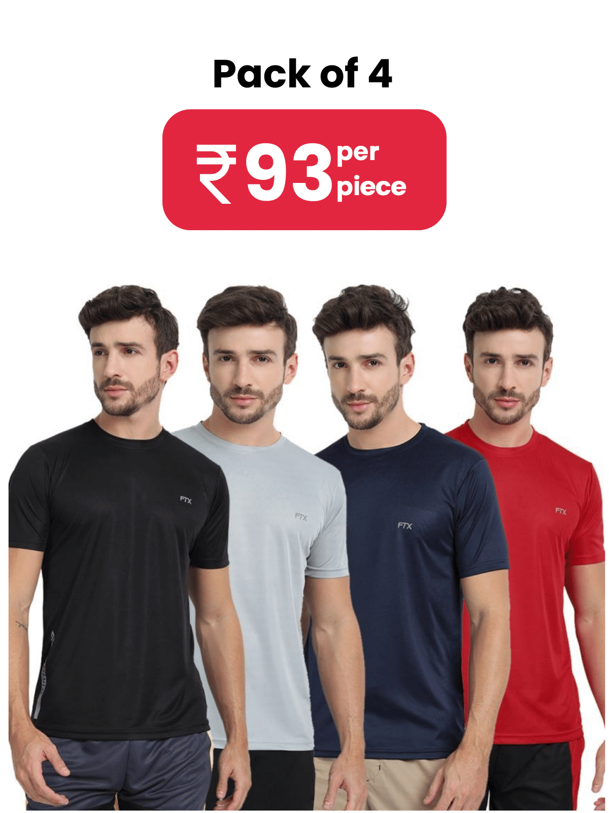 FTX Pack of 4 Polyester Regular Fit Men's T-Shirt ( Multicolor8 )