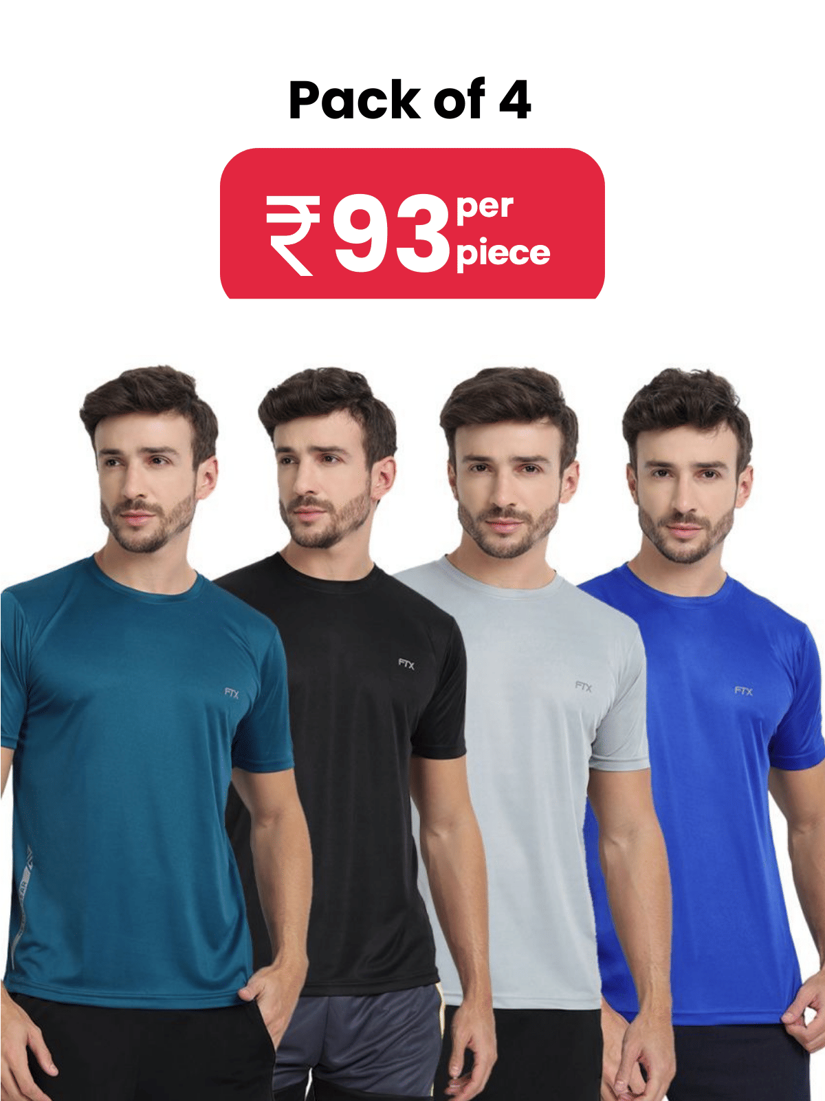 FTX Pack of 4 Polyester Regular Fit Men's T-Shirt ( Multicolor1 )     			FTX Pack of 4 Polyester Regular Fit Men's T-Shirt ( Multicolor1 )