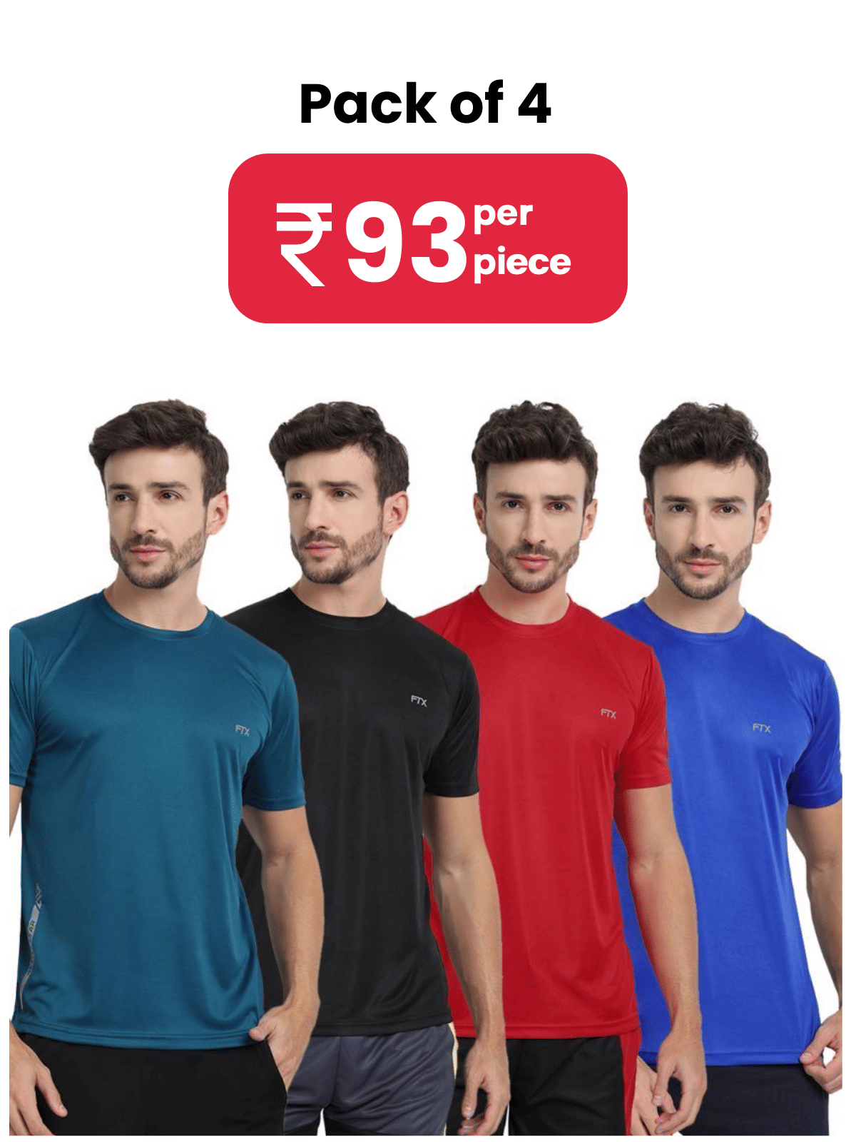 FTX Pack of 4 Polyester Regular Fit Men's T-Shirt ( Multicolor )     			FTX Pack of 4 Polyester Regular Fit Men's T-Shirt ( Multicolor )