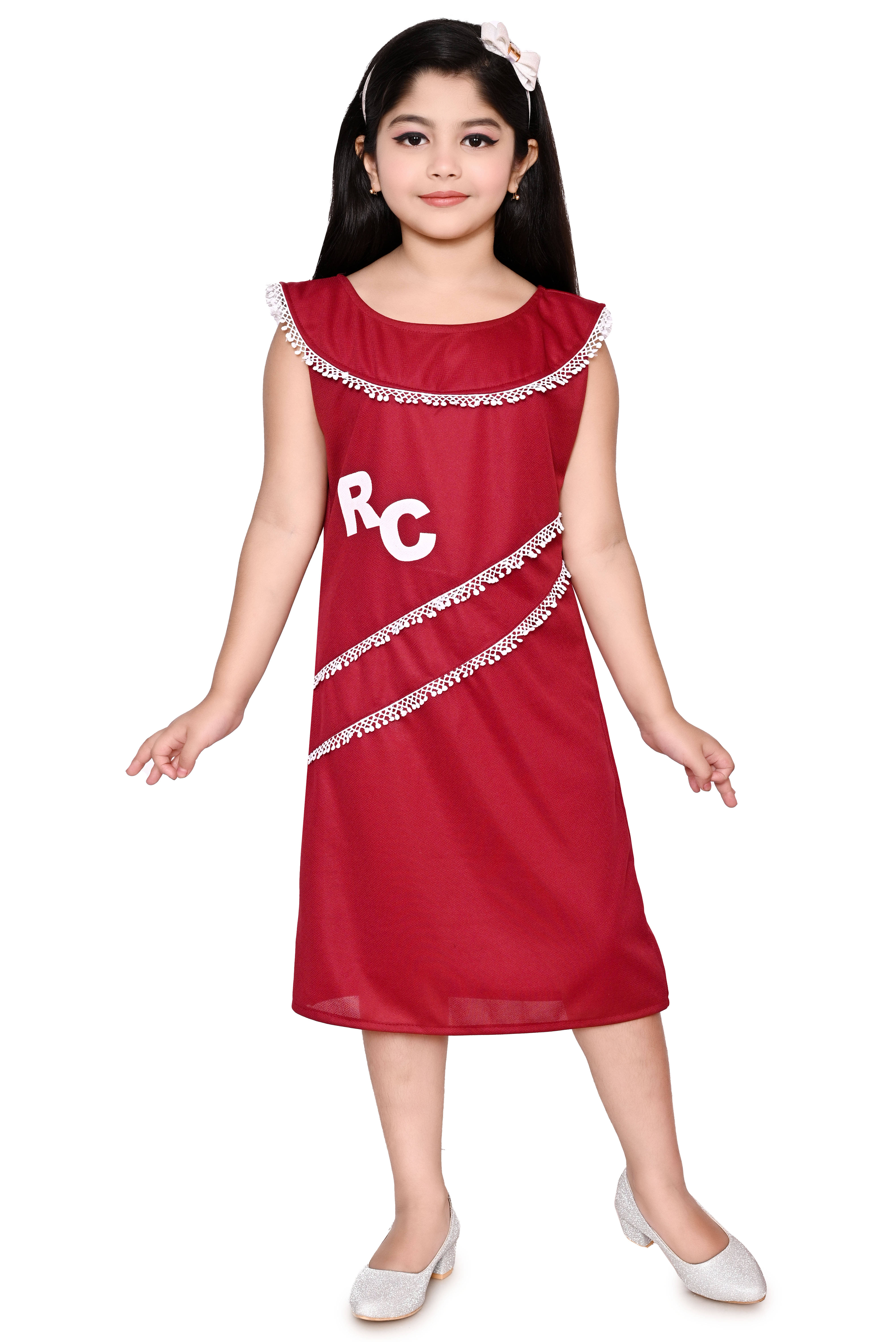 MAXZEN Cotton Blend A-line Dress For Girls ( Pack of 1 , Red ) MAXZEN Cotton Blend A-line Dress For Girls ( Pack of 1 , Red )