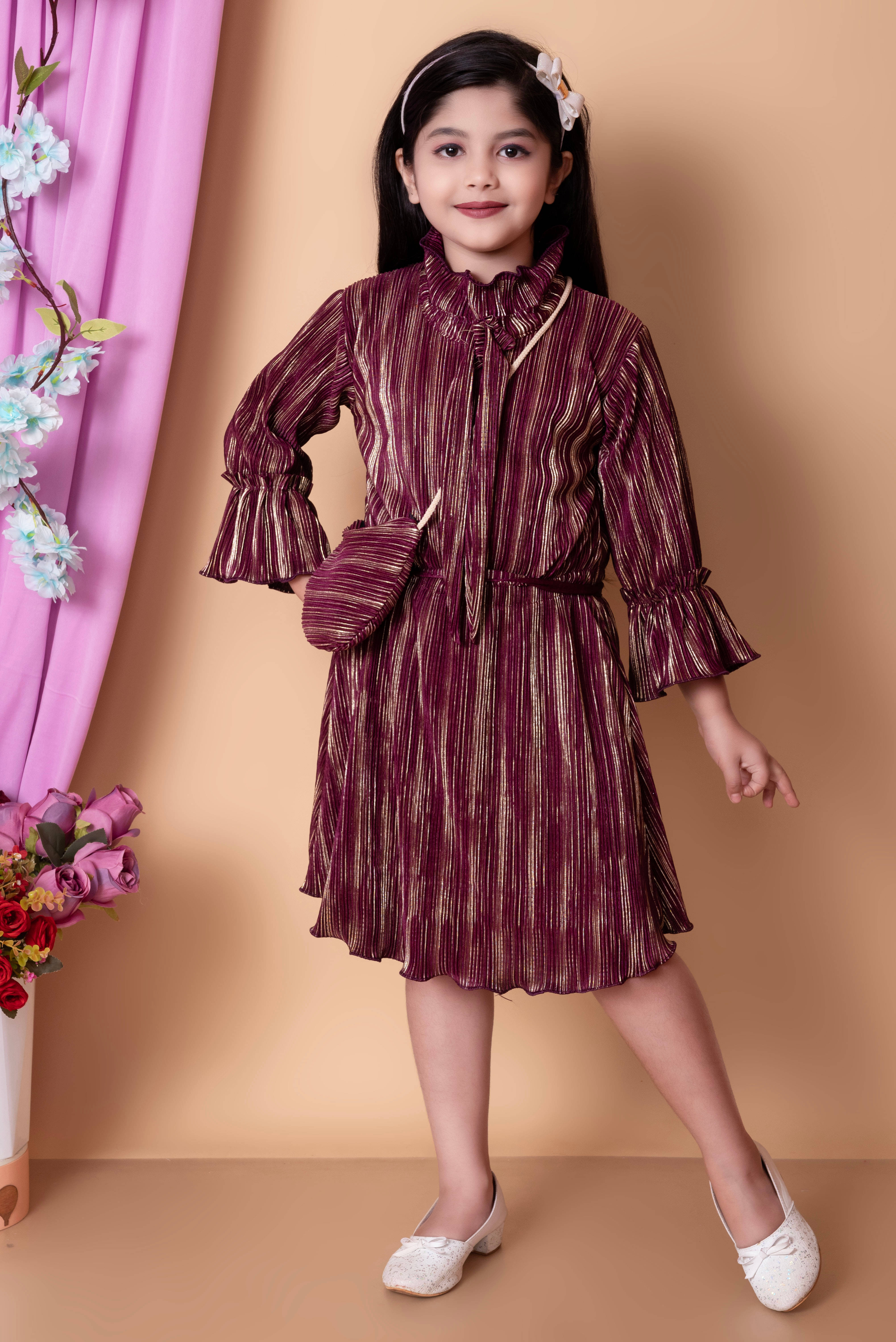 MAXZEN Cotton Blend Fit And Flare Dress For Girls ( Pack of 1 , Wine ) MAXZEN Cotton Blend Fit And Flare Dress For Girls ( Pack of 1 , Wine )