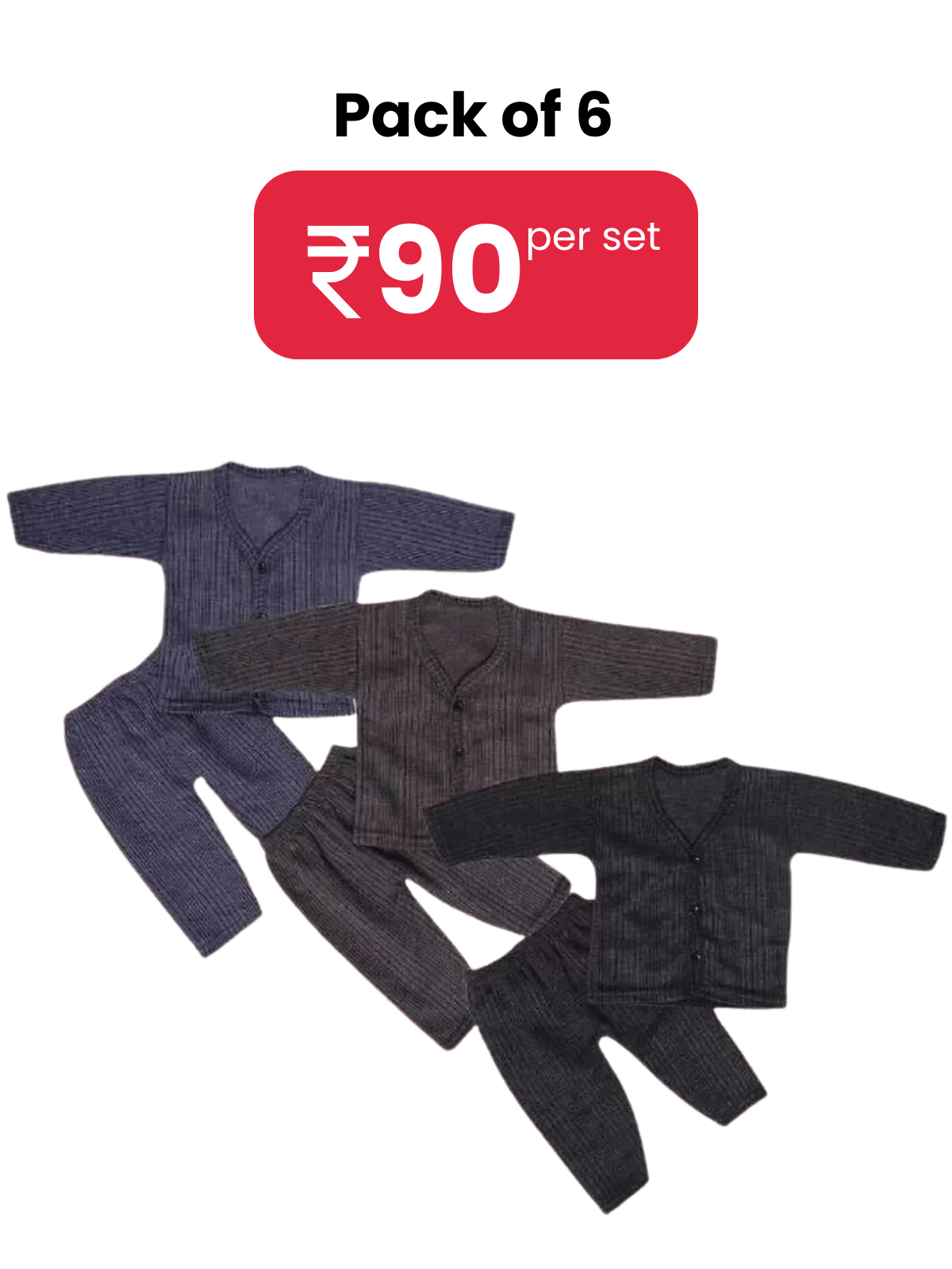     			Penyan Front Open Kids Baby Boys Thermal Set Body Warmer / Front Open Thermal Vest + Thermal Pajami Bottom, Size Zero (0-3 Months), Mix Color, Pack of 3