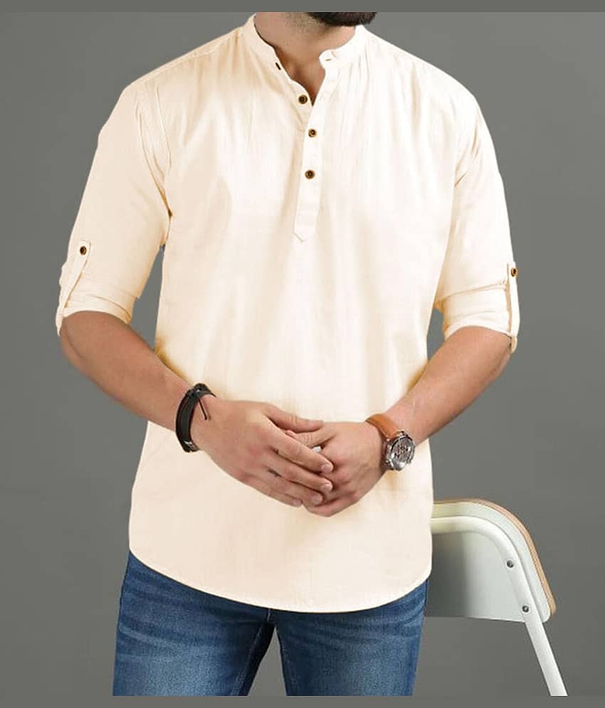 UNI VIBE Beige Cotton Men's Shirt Style Kurta ( Pack of 1 ) - Kurtas & Kurta Sets | Buy online on ZillyBuy