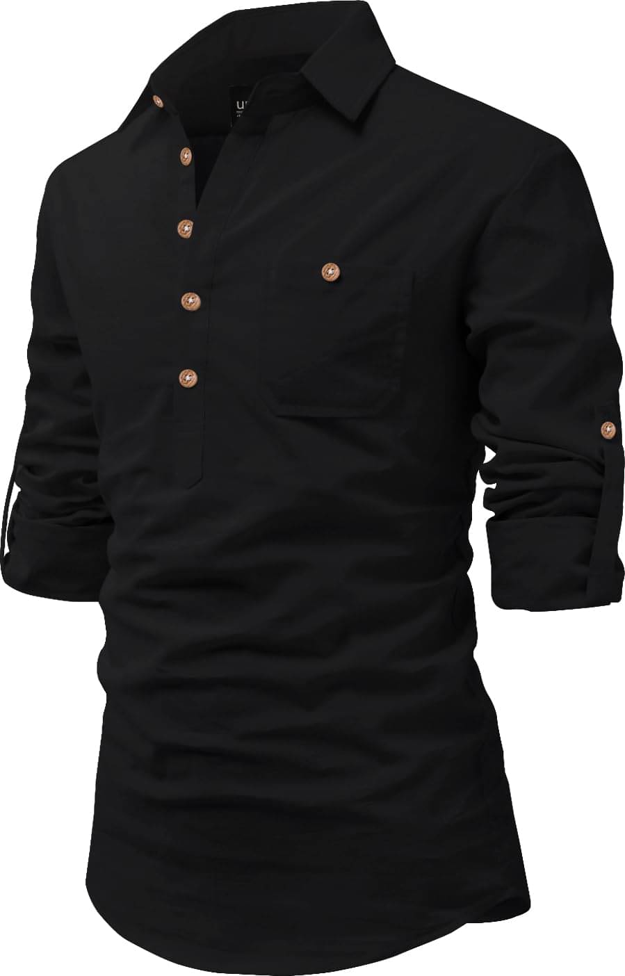     			UNI VIBE Black Cotton Blend Men's Shirt Style Kurta ( Pack of 1 )