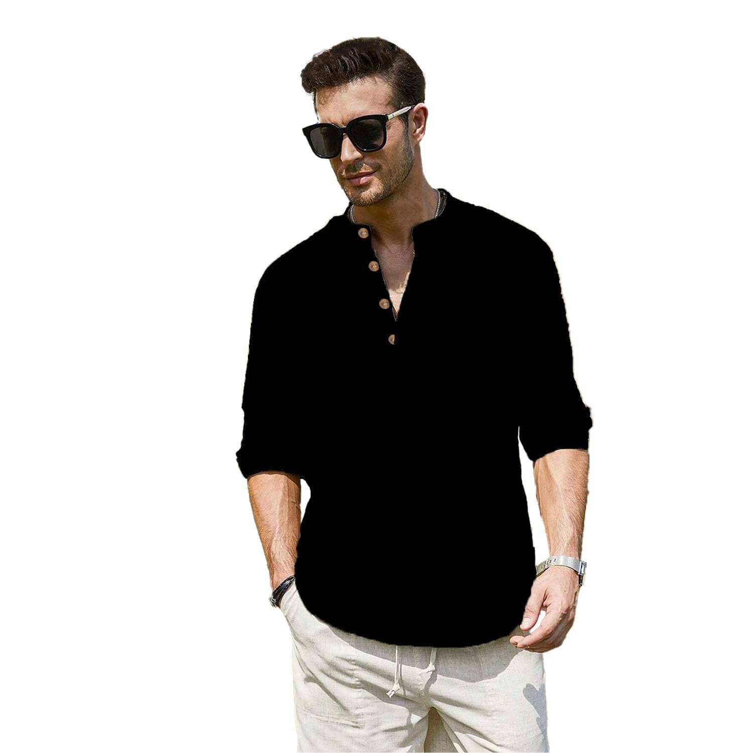 UNI VIBE Black Cotton Men's Shirt Style Kurta ( Pack of 1 )     			UNI VIBE Black Cotton Men's Shirt Style Kurta ( Pack of 1 )