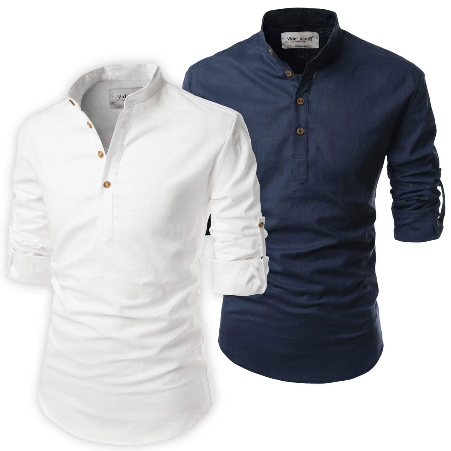 UNI VIBE Blue Cotton Blend Men's Shirt Style Kurta ( Pack of 2 ) UNI VIBE Blue Cotton Blend Men's Shirt Style Kurta ( Pack of 2 )