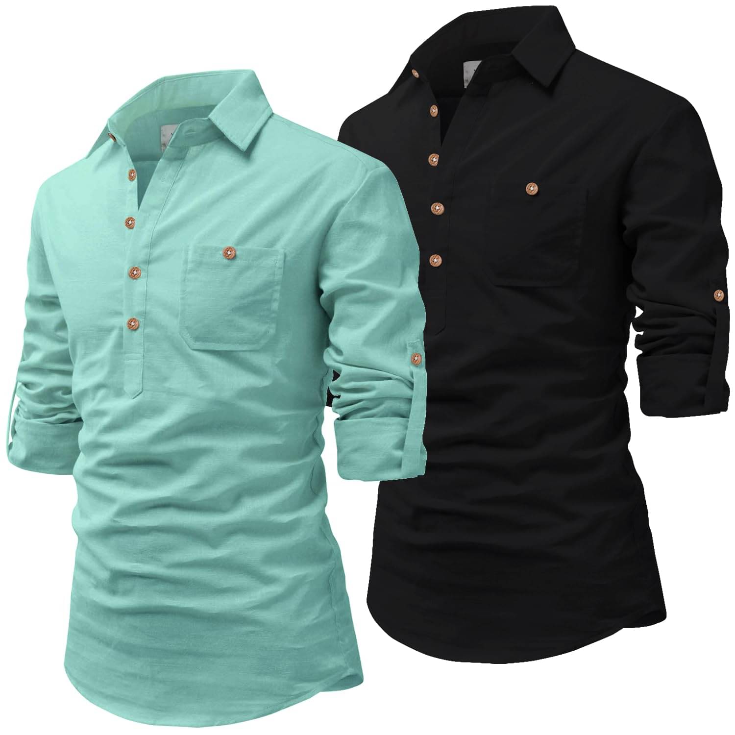     			UNI VIBE Blue Cotton Blend Men's Shirt Style Kurta ( Pack of 2 )
