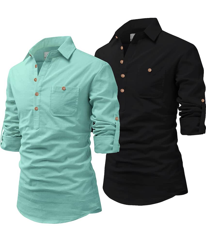 UNI VIBE Blue Cotton Blend Men's Shirt Style Kurta ( Pack of 2 ) - Kurtas & Kurta Sets | Buy online on ZillyBuy