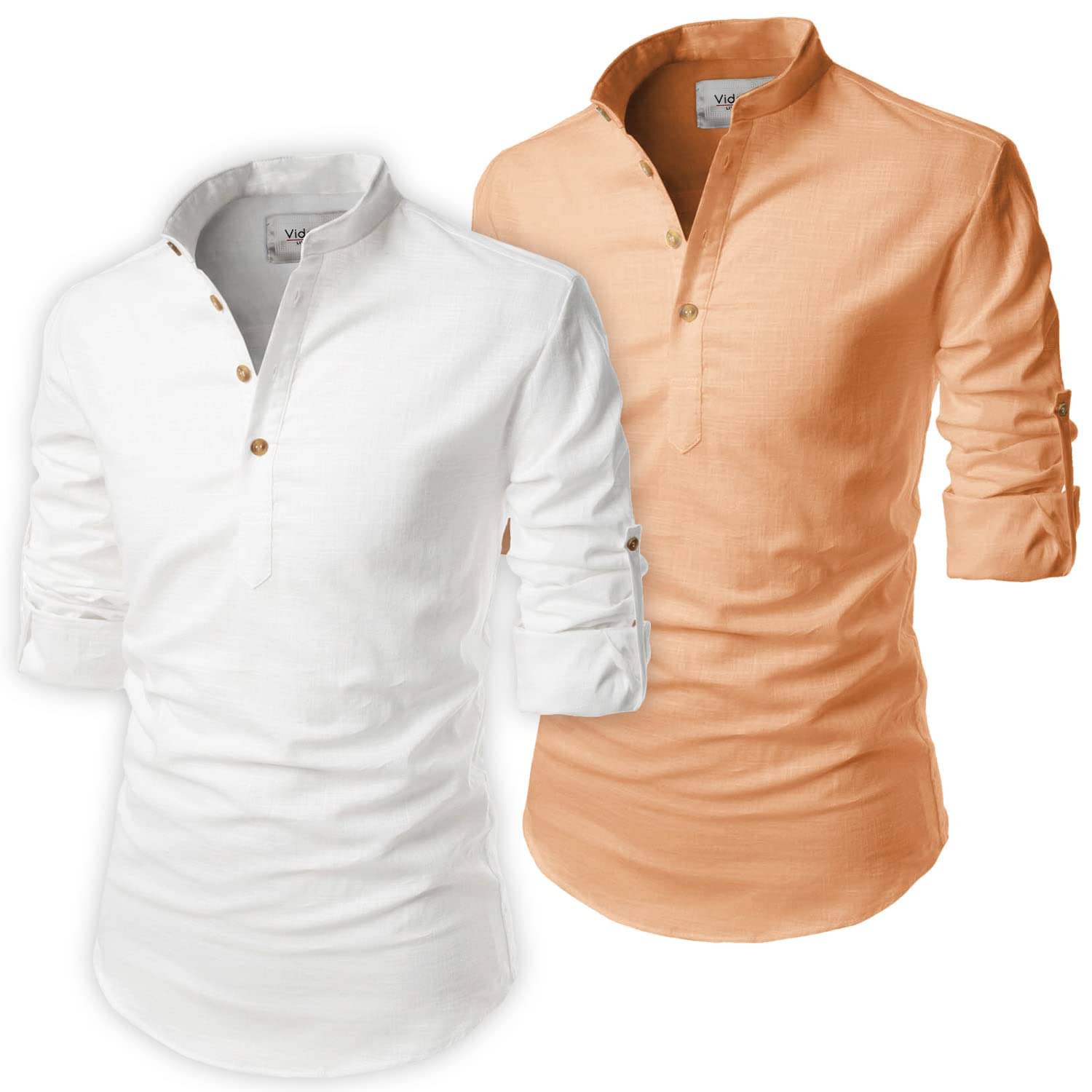     			UNI VIBE Coral Cotton Blend Men's Shirt Style Kurta ( Pack of 2 )