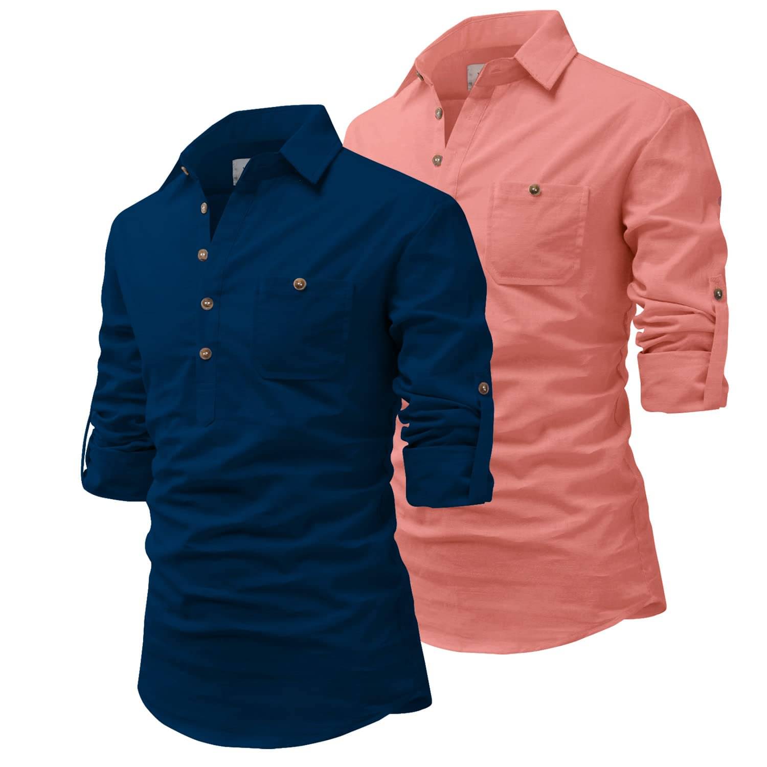 UNI VIBE Dark Indigo Cotton Blend Men's Shirt Style Kurta ( Pack of 2 ) UNI VIBE Dark Indigo Cotton Blend Men's Shirt Style Kurta ( Pack of 2 )