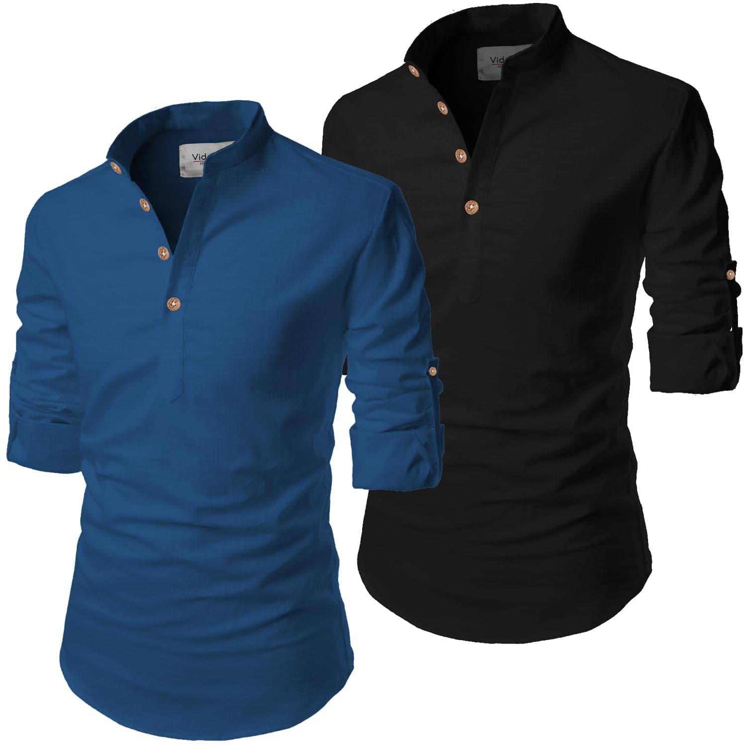 UNI VIBE Dark Indigo Cotton Blend Men's Shirt Style Kurta ( Pack of 2 ) UNI VIBE Dark Indigo Cotton Blend Men's Shirt Style Kurta ( Pack of 2 )