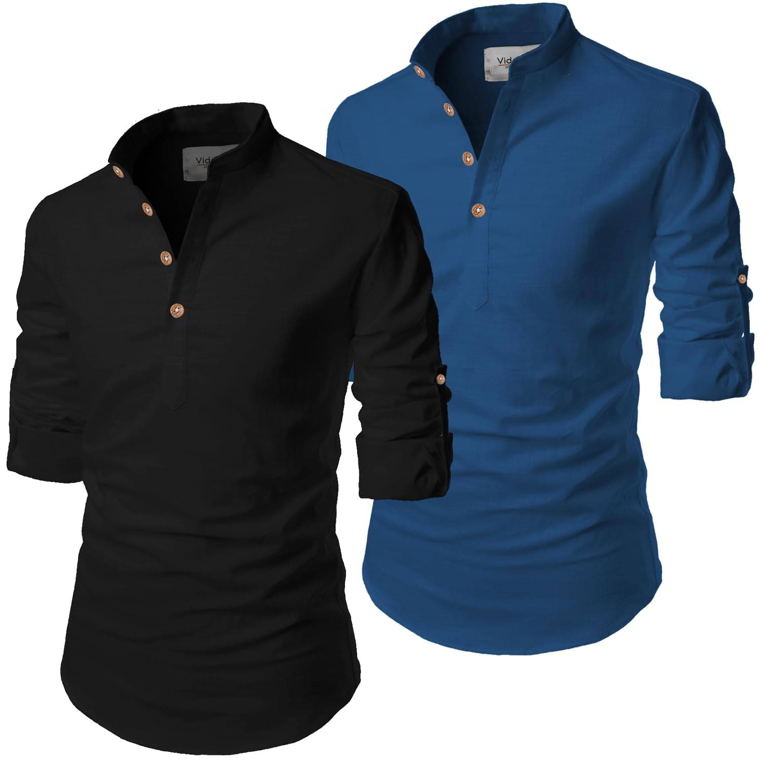     			UNI VIBE Dark Indigo Cotton Blend Men's Shirt Style Kurta ( Pack of 2 )