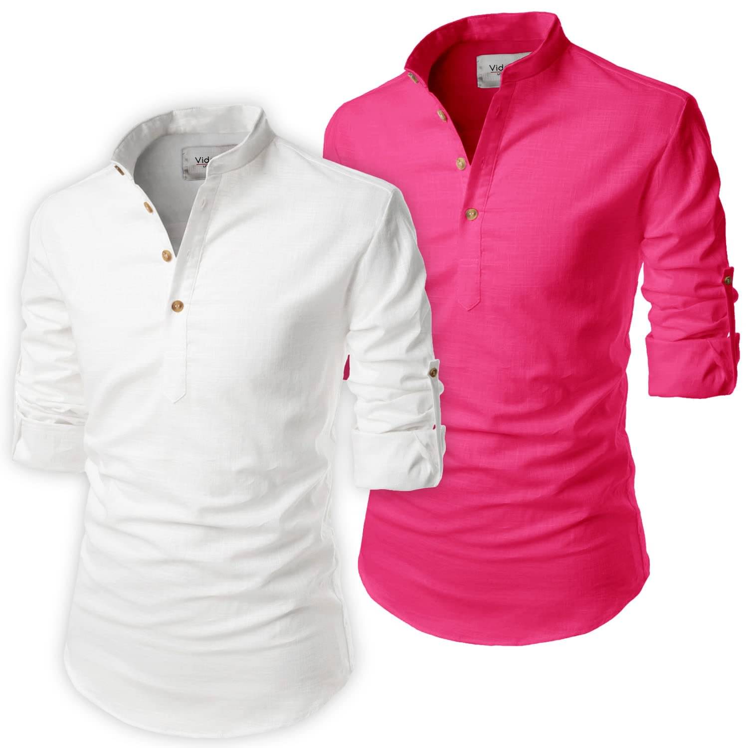     			UNI VIBE Dark Pink Cotton Blend Men's Shirt Style Kurta ( Pack of 2 )