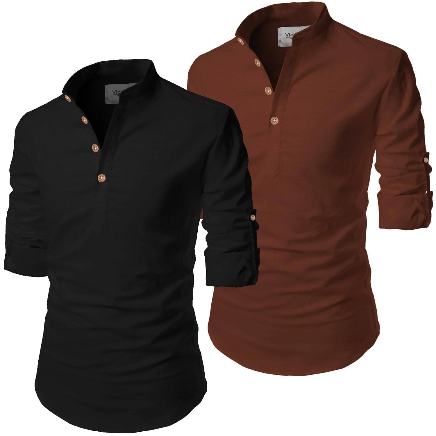     			UNI VIBE Gold Cotton Blend Men's Shirt Style Kurta ( Pack of 2 )