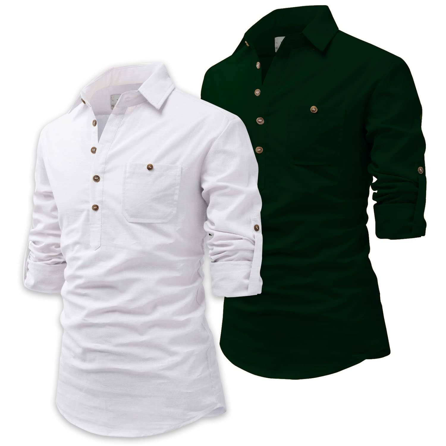UNI VIBE Green Cotton Blend Men's Shirt Style Kurta ( Pack of 2 ) UNI VIBE Green Cotton Blend Men's Shirt Style Kurta ( Pack of 2 )