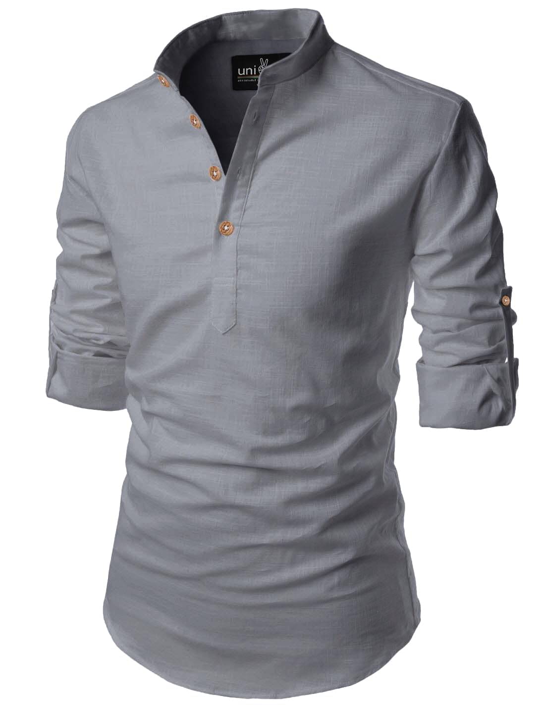     			UNI VIBE Grey Cotton Blend Men's Shirt Style Kurta ( Pack of 1 )