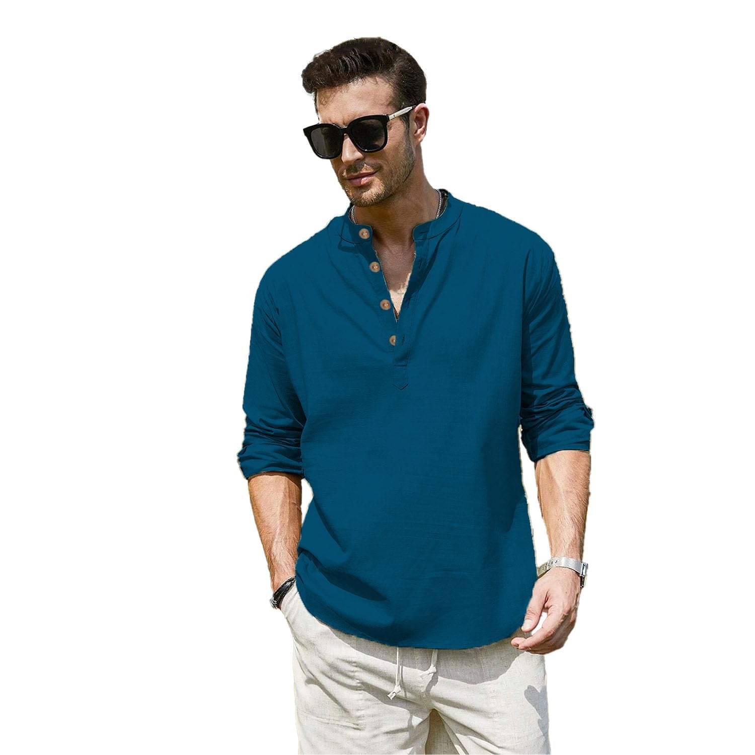     			UNI VIBE Indigo Cotton Men's Shirt Style Kurta ( Pack of 1 )