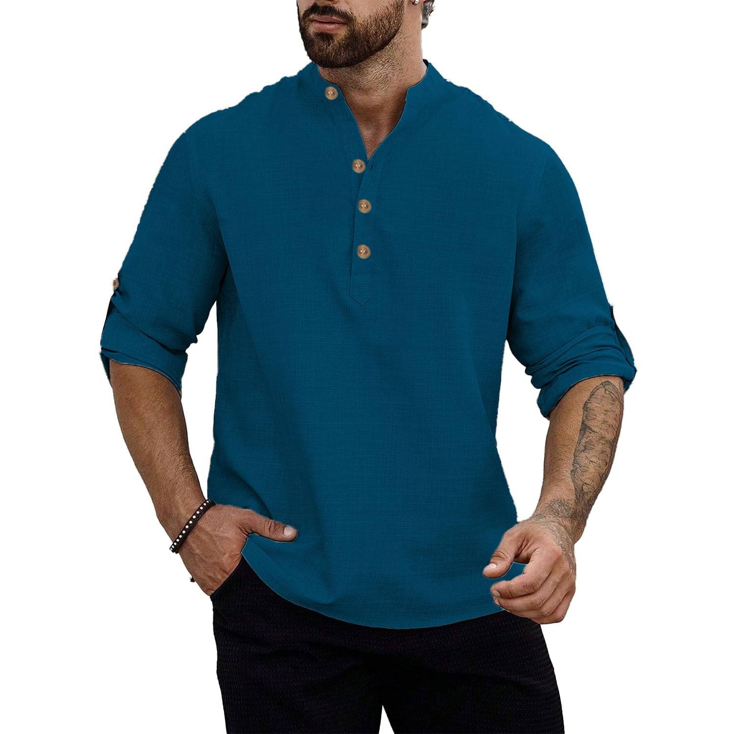     			UNI VIBE Indigo Cotton Men's Shirt Style Kurta ( Pack of 1 )