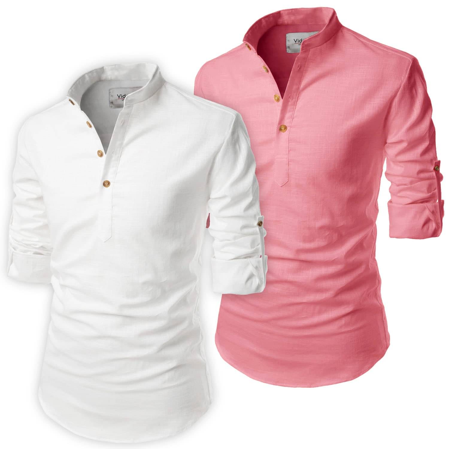 UNI VIBE Light Pink Cotton Blend Men's Shirt Style Kurta ( Pack of 2 ) UNI VIBE Light Pink Cotton Blend Men's Shirt Style Kurta ( Pack of 2 )
