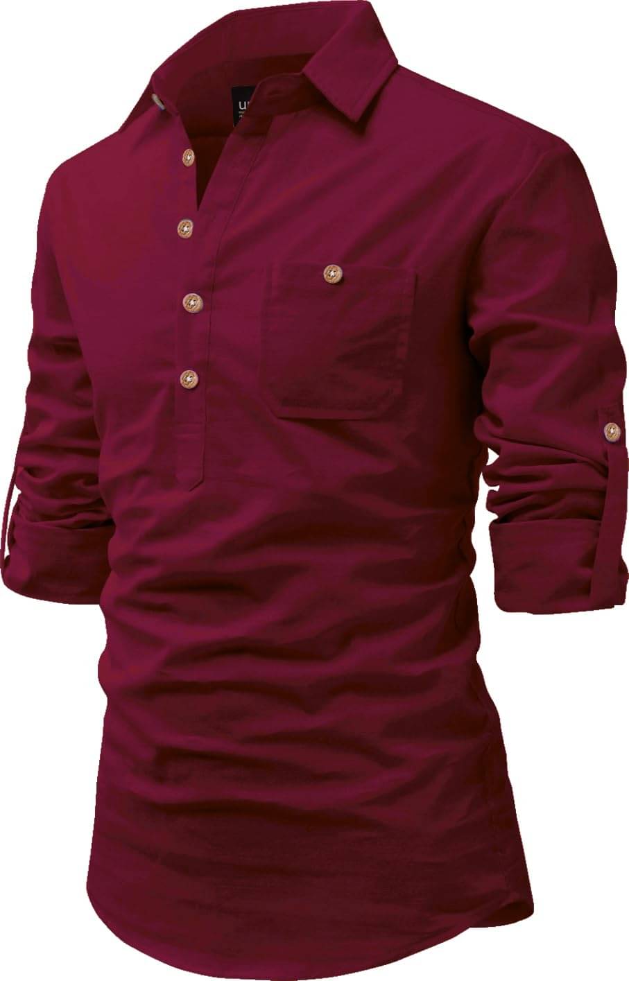     			UNI VIBE Maroon Cotton Blend Men's Shirt Style Kurta ( Pack of 1 )
