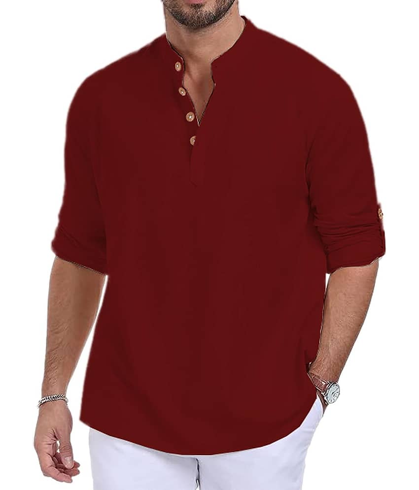 UNI VIBE Maroon Cotton Men's Shirt Style Kurta ( Pack of 1 ) - Kurtas & Kurta Sets | Buy online on ZillyBuy