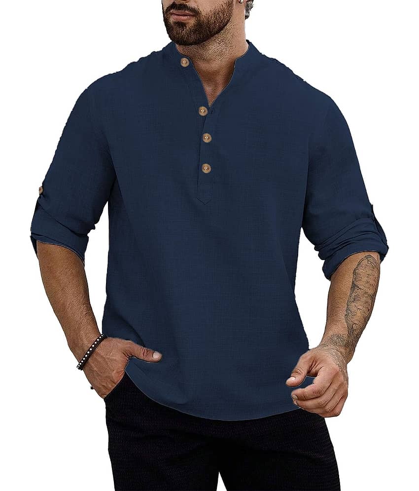 UNI VIBE Indigo Cotton Men's Shirt Style Kurta ( Pack of 1 ) - Kurtas & Kurta Sets | Buy online on ZillyBuy