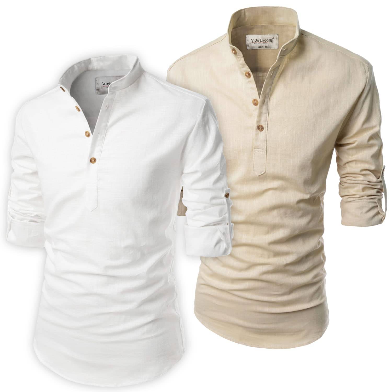 UNI VIBE Off-White Cotton Blend Men's Shirt Style Kurta ( Pack of 2 ) UNI VIBE Off-White Cotton Blend Men's Shirt Style Kurta ( Pack of 2 )