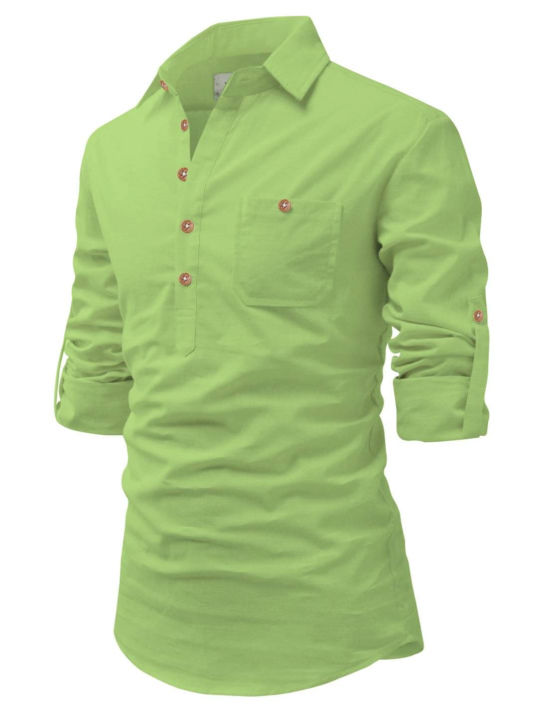     			UNI VIBE Olive Cotton Blend Men's Shirt Style Kurta ( Pack of 1 )