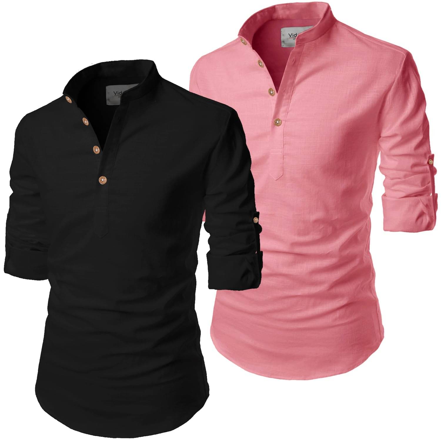     			UNI VIBE Peach Cotton Blend Men's Shirt Style Kurta ( Pack of 2 )