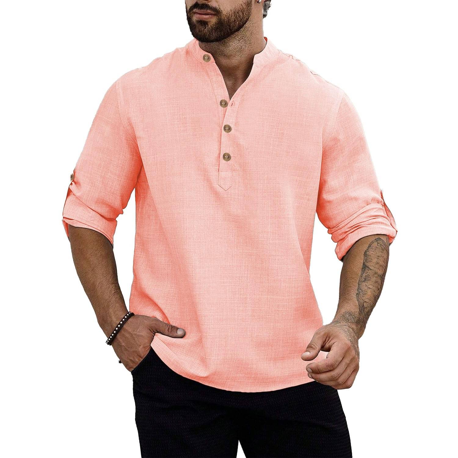     			UNI VIBE Peach Cotton Men's Shirt Style Kurta ( Pack of 1 )