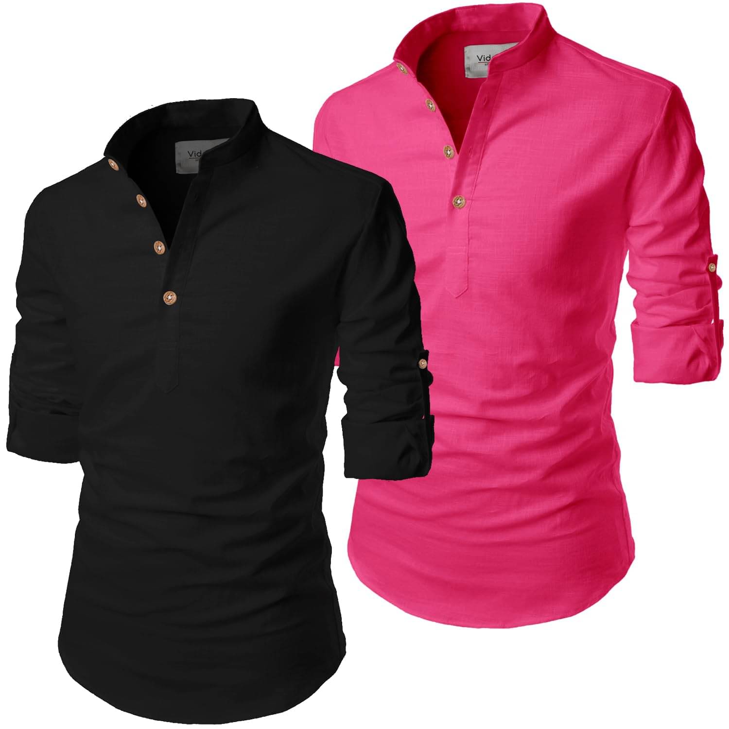     			UNI VIBE Pink Cotton Blend Men's Shirt Style Kurta ( Pack of 2 )