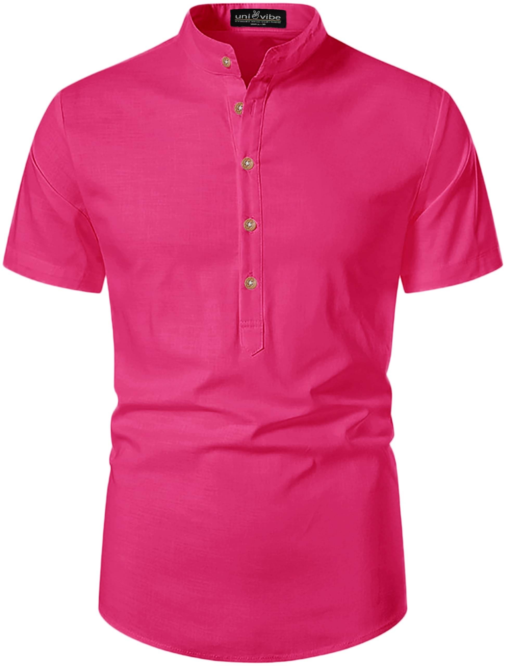 UNI VIBE Pink Cotton Blend Men's Shirt Style Kurta ( Pack of 1 ) UNI VIBE Pink Cotton Blend Men's Shirt Style Kurta ( Pack of 1 )