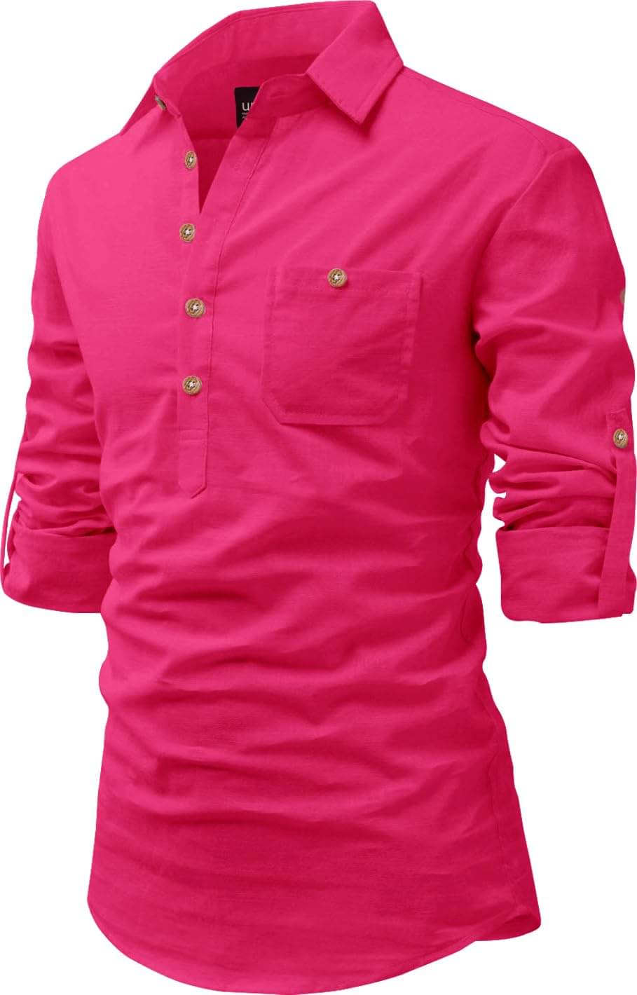UNI VIBE Pink Cotton Blend Men's Shirt Style Kurta ( Pack of 1 ) UNI VIBE Pink Cotton Blend Men's Shirt Style Kurta ( Pack of 1 )