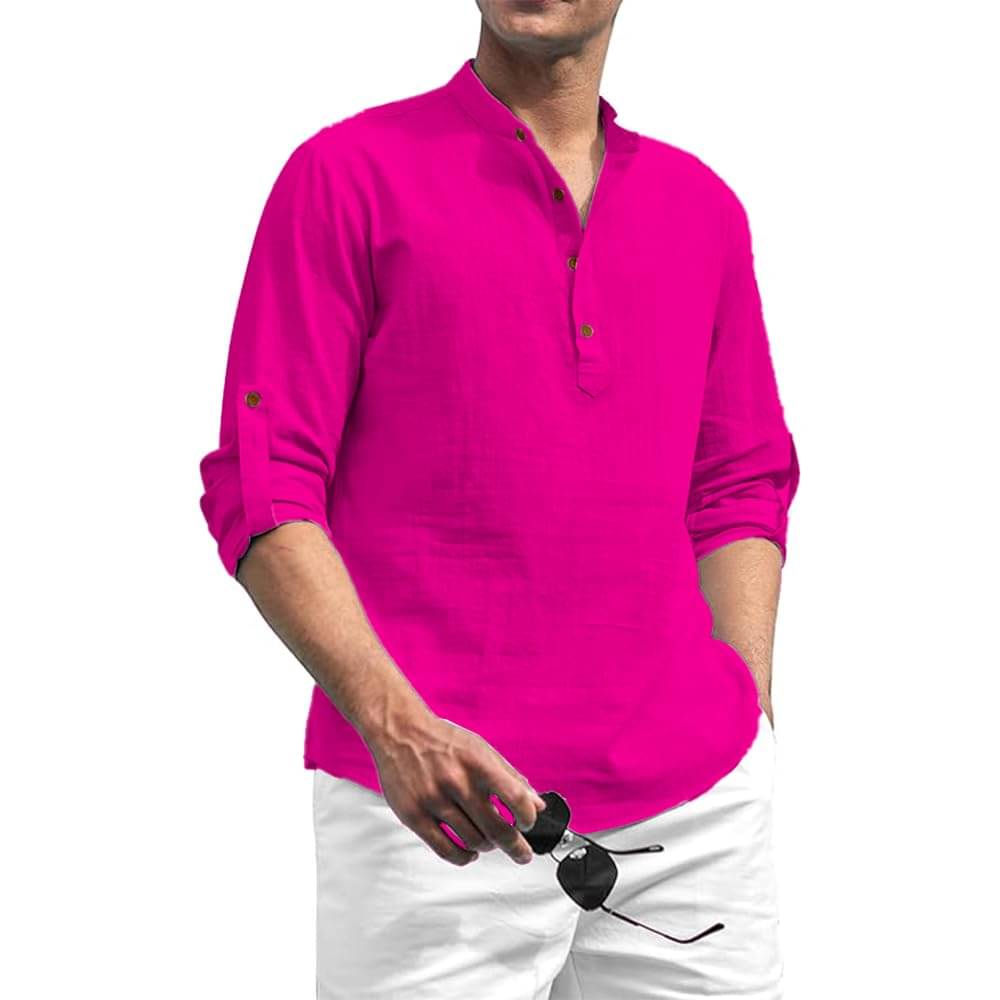 UNI VIBE Pink Cotton Men's Shirt Style Kurta ( Pack of 1 ) UNI VIBE Pink Cotton Men's Shirt Style Kurta ( Pack of 1 )