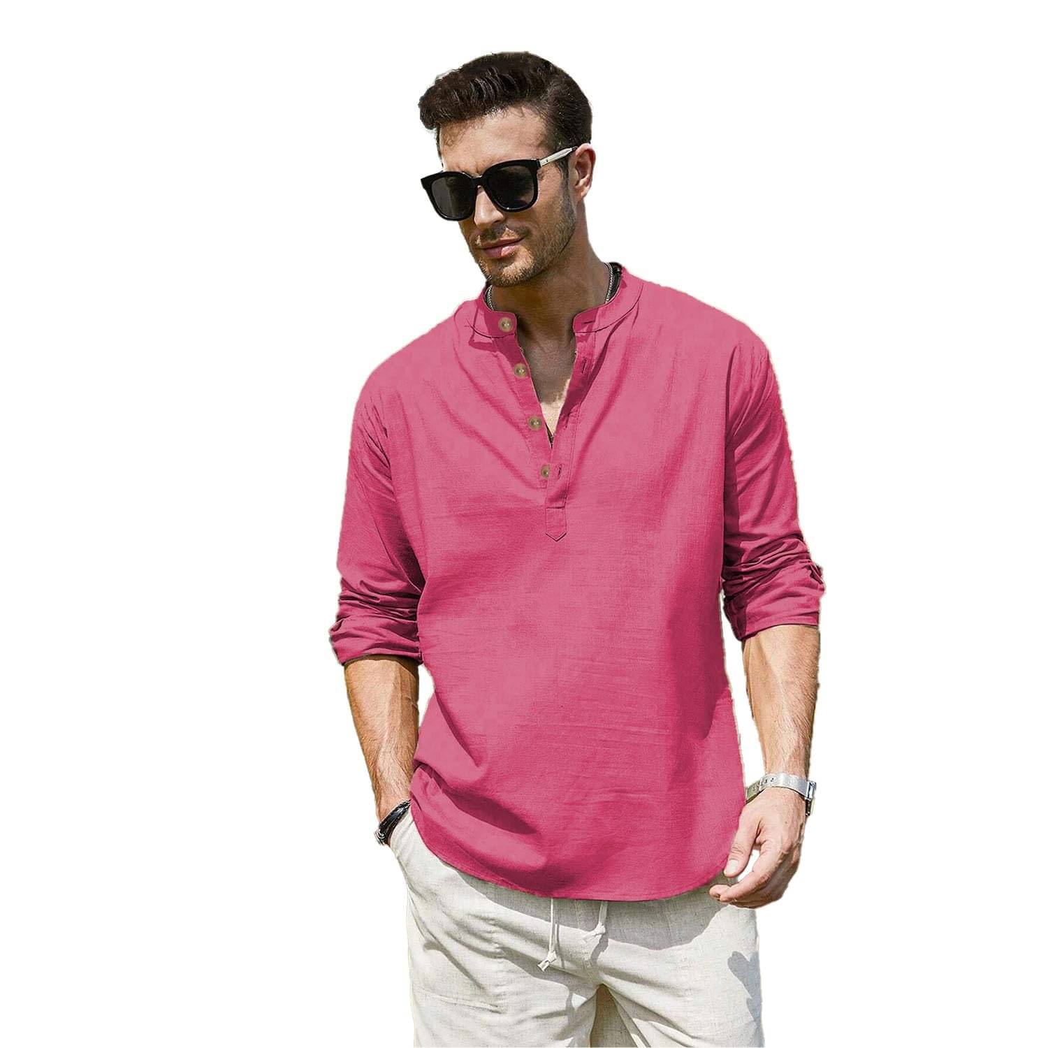     			UNI VIBE Pink Cotton Men's Shirt Style Kurta ( Pack of 1 )