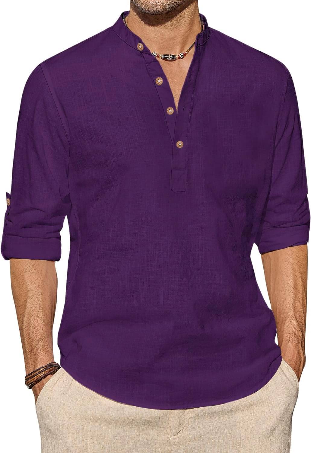     			UNI VIBE Purple Cotton Men's Shirt Style Kurta ( Pack of 1 )