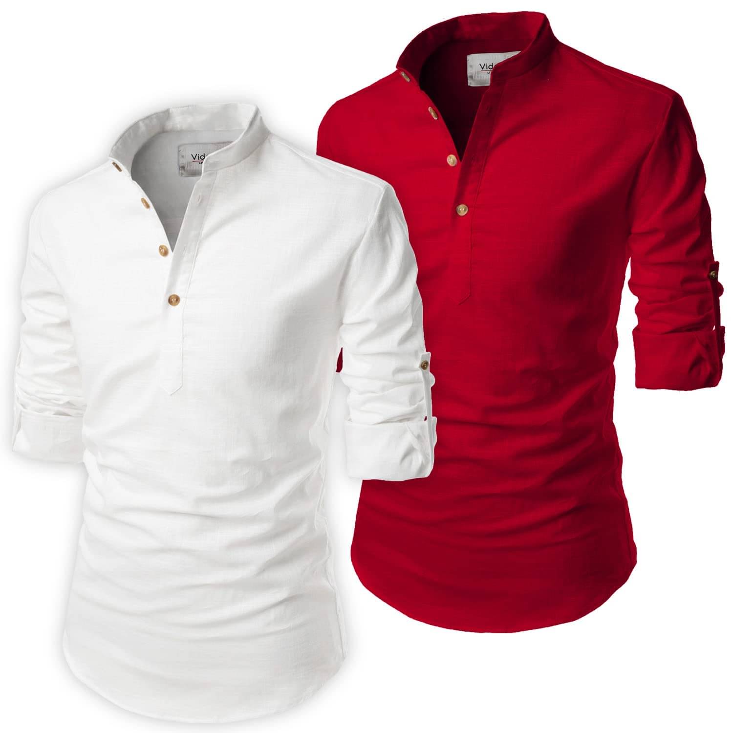 UNI VIBE Rough Red Cotton Blend Men's Shirt Style Kurta ( Pack of 2 ) UNI VIBE Rough Red Cotton Blend Men's Shirt Style Kurta ( Pack of 2 )