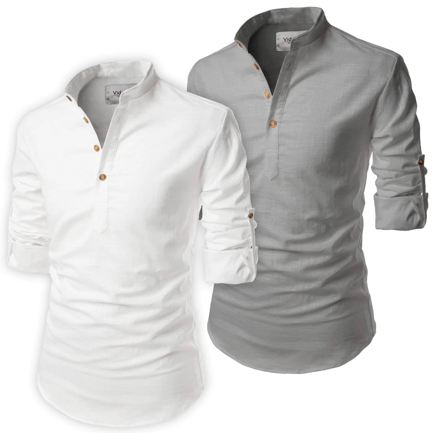 UNI VIBE Stone Grey Cotton Blend Men's Shirt Style Kurta ( Pack of 2 ) UNI VIBE Stone Grey Cotton Blend Men's Shirt Style Kurta ( Pack of 2 )