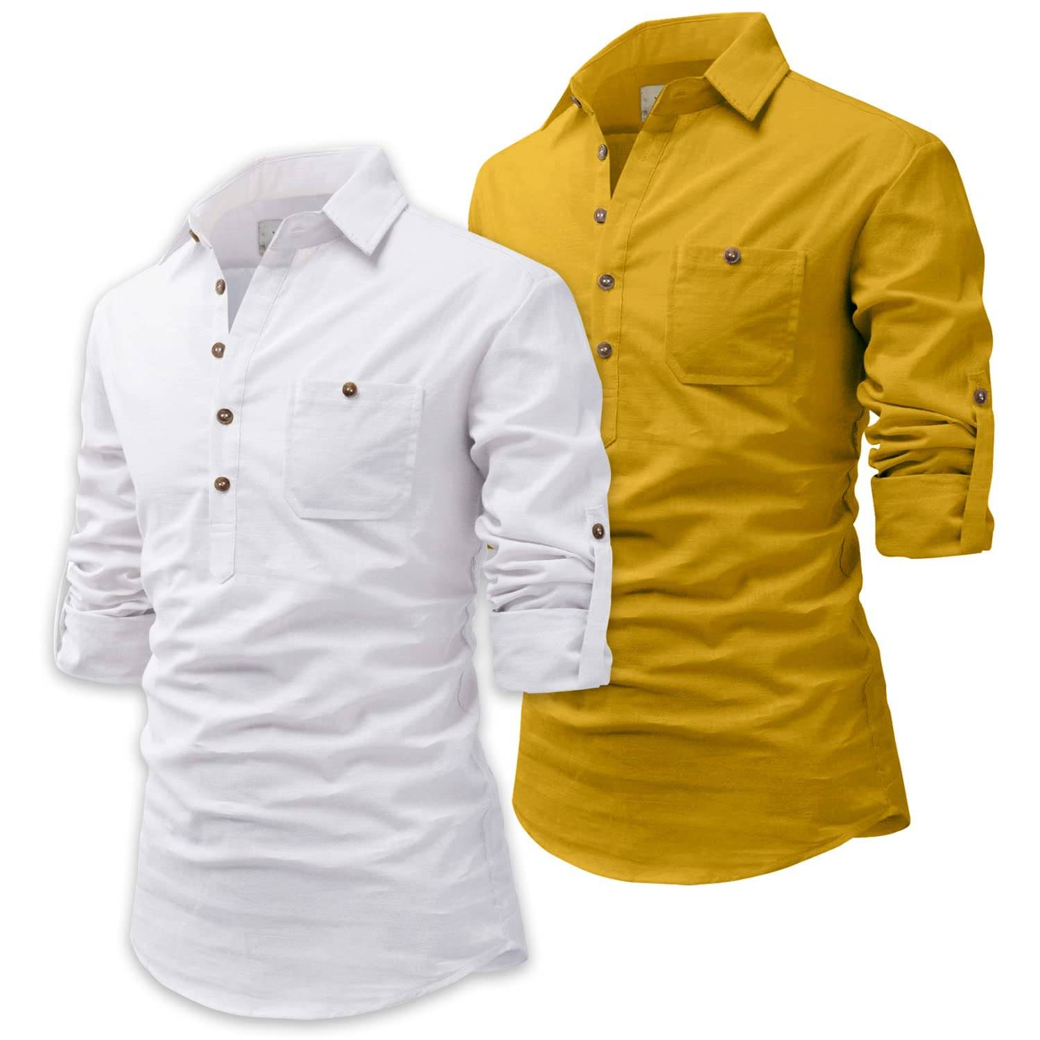 UNI VIBE Yellow Cotton Blend Men's Shirt Style Kurta ( Pack of 2 ) UNI VIBE Yellow Cotton Blend Men's Shirt Style Kurta ( Pack of 2 )