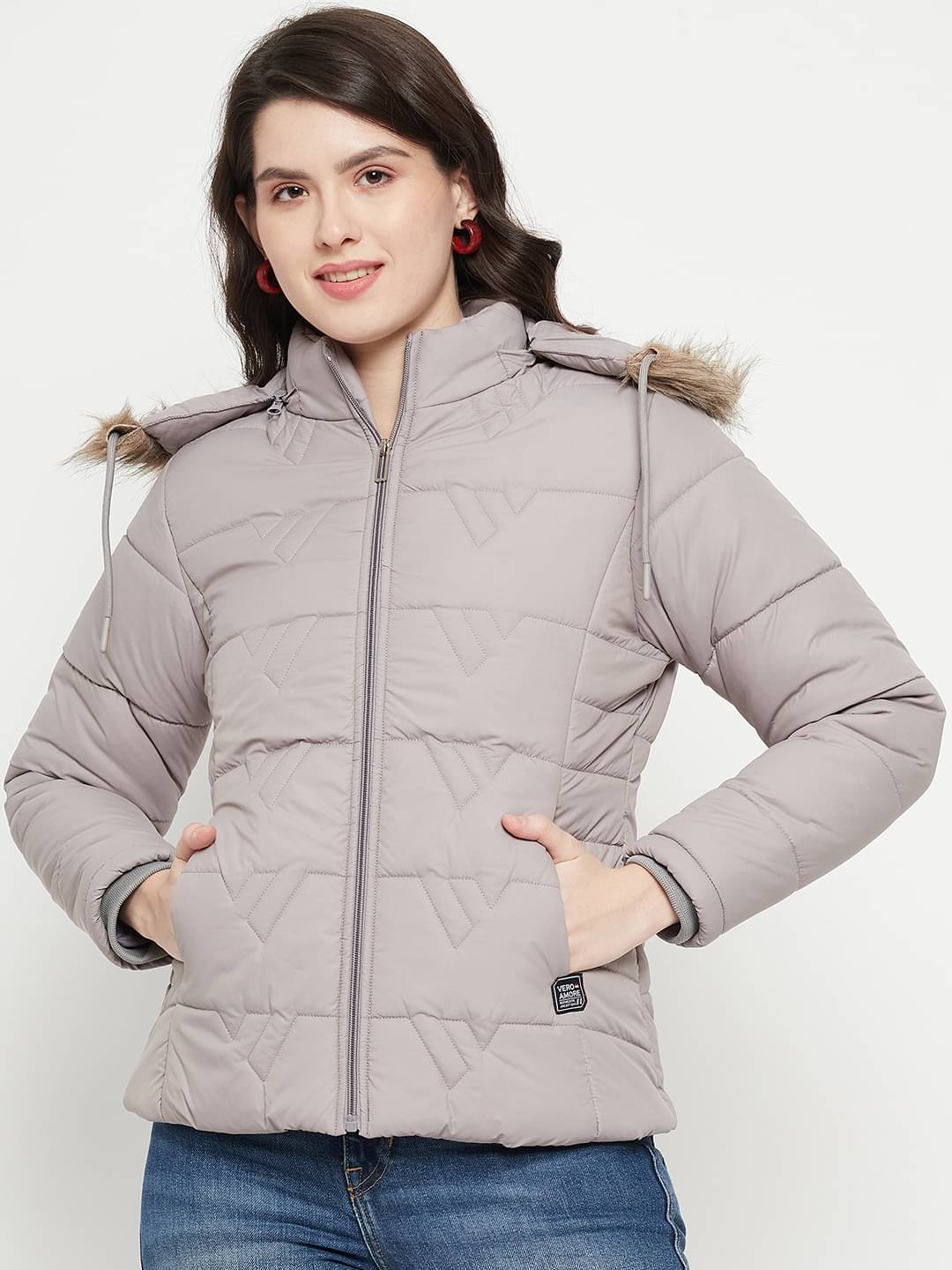     			VERO MODERNO - Polyester Grey Quilted/Padded Jackets